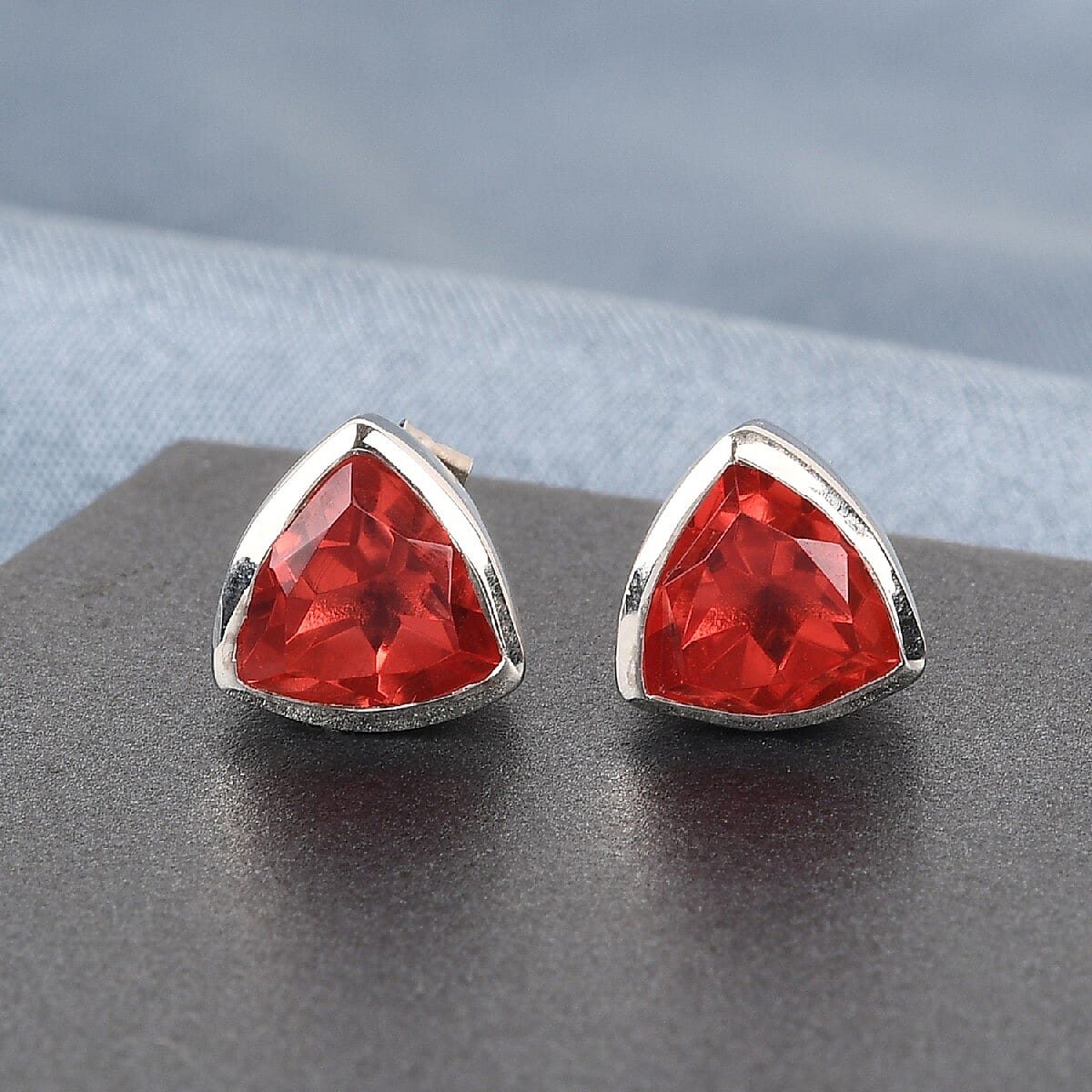 Sunfire Orange Triplet Quartz 4.00 ctw Earrings in Platinum Over Sterling Silver