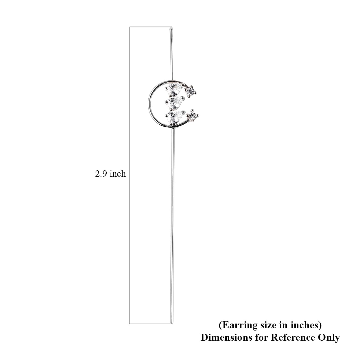 Simulated Diamond Moon Design Wrap Crawler Hook Earrings in Rhodium Over Sterling Silver image number 2