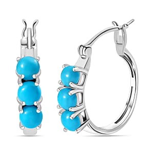 D'Joy Sleeping Beauty Turquoise 1.75 ctw Hoop Earrings in Platinum Over Sterling Silver