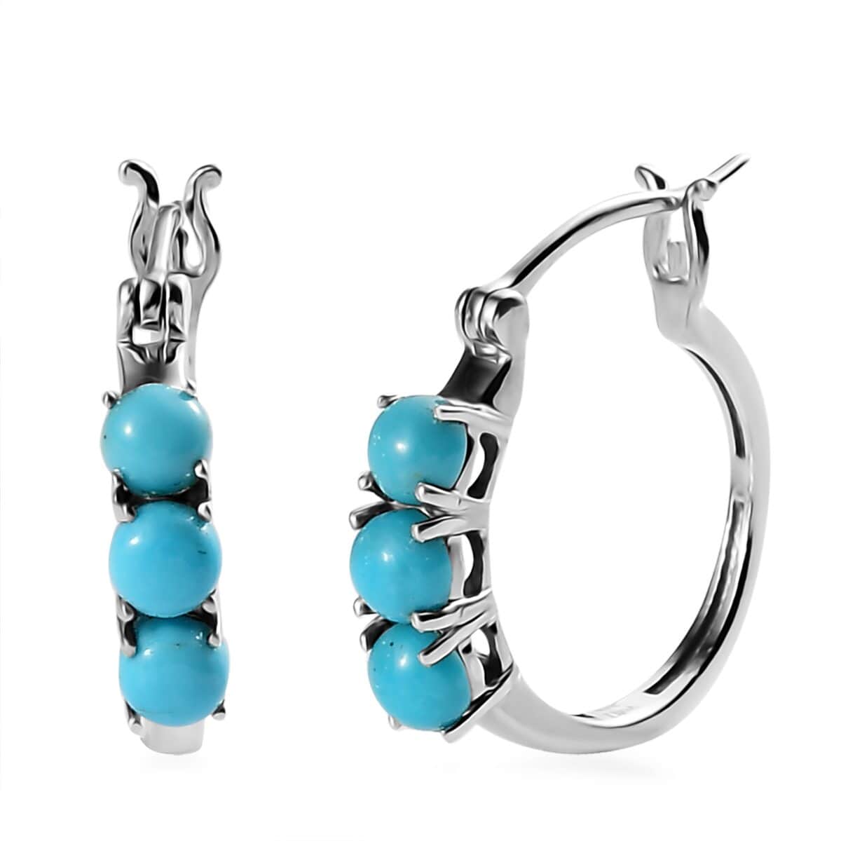 Sleeping Beauty Turquoise Hoop Earrings in Platinum Over Sterling Silver 1.75 ctw image number 0
