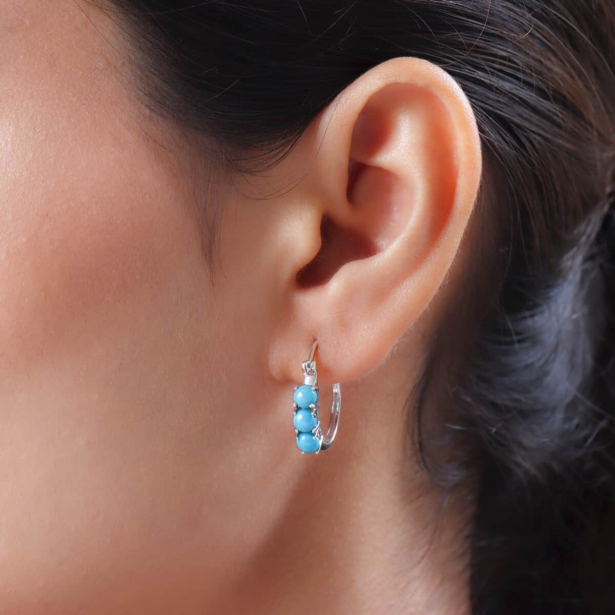 Sleeping Beauty Turquoise Hoop Earrings in Platinum Over Sterling Silver 1.75 ctw image number 1