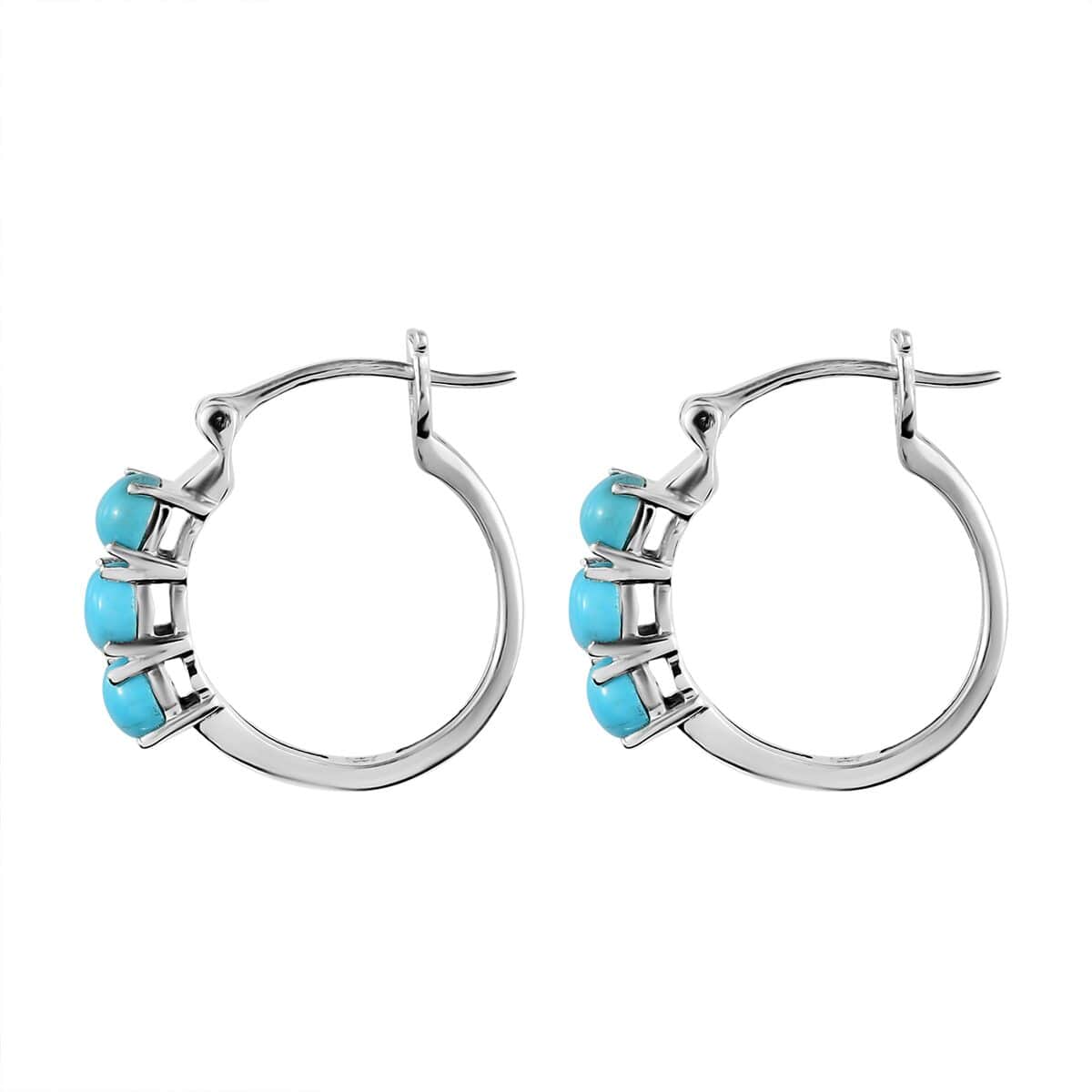Sleeping Beauty Turquoise Hoop Earrings in Platinum Over Sterling Silver 1.75 ctw image number 5