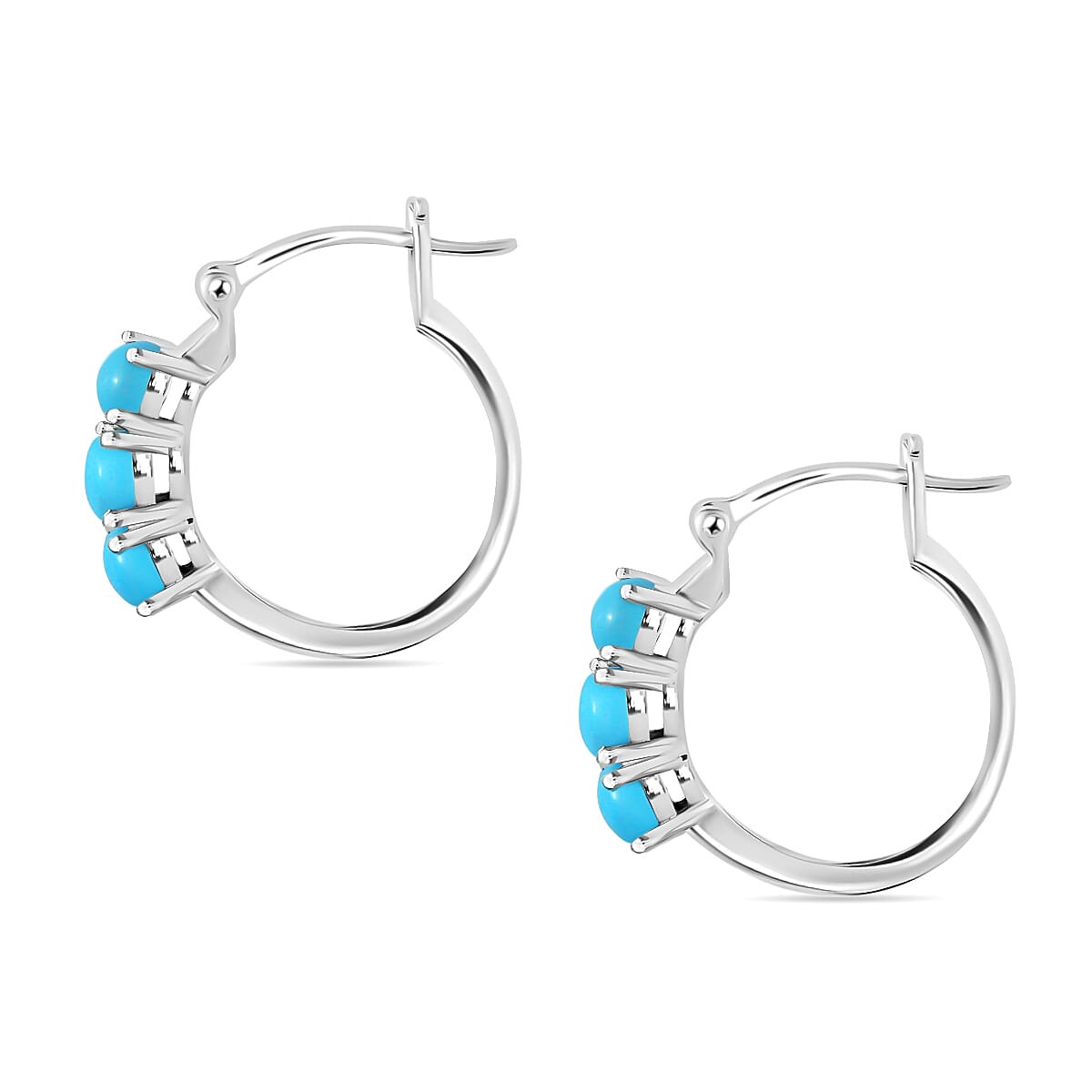 D'Joy Sleeping Beauty Turquoise Hoop Earrings in Platinum Over Sterling Silver 1.60 ctw