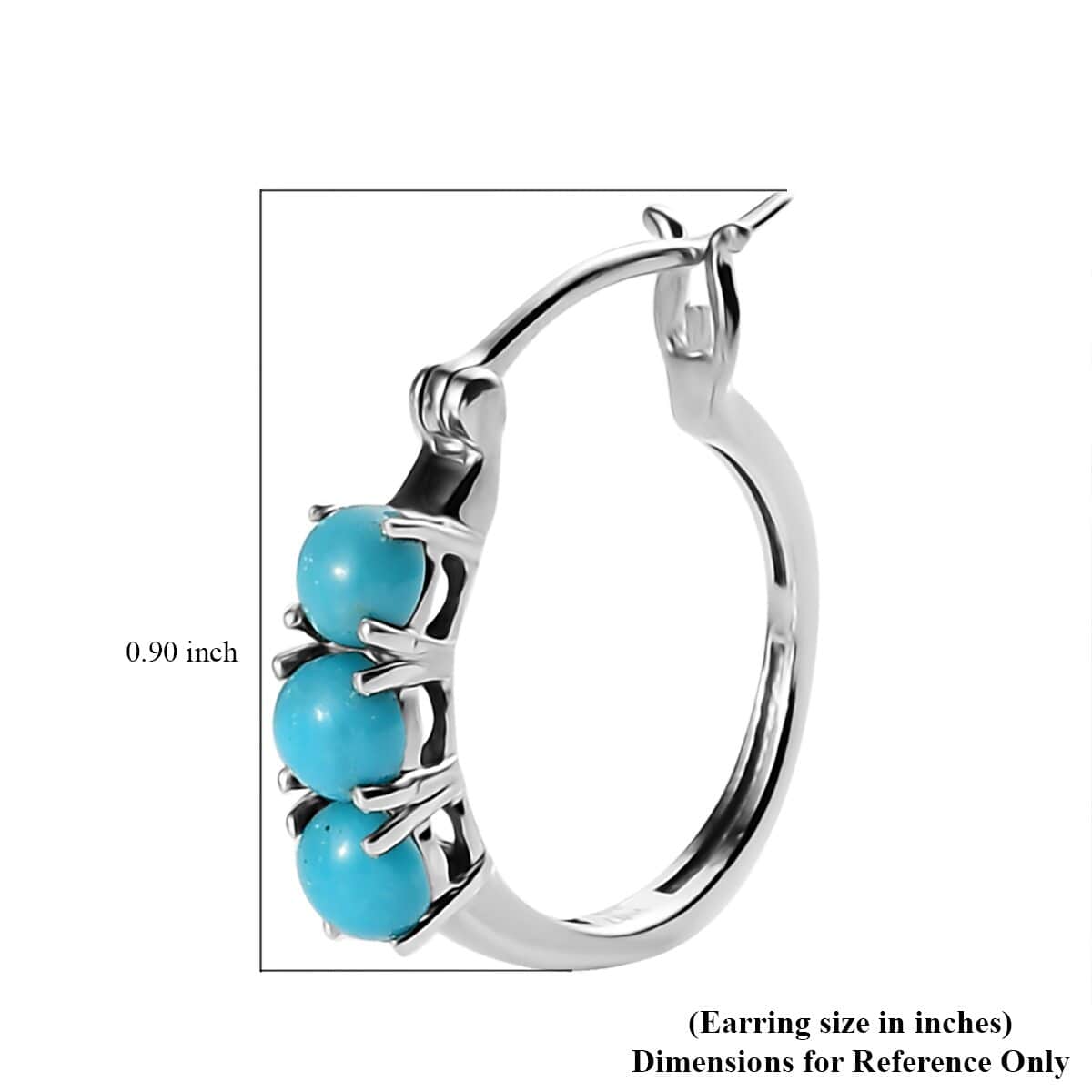 Sleeping Beauty Turquoise Hoop Earrings in Platinum Over Sterling Silver 1.75 ctw image number 6