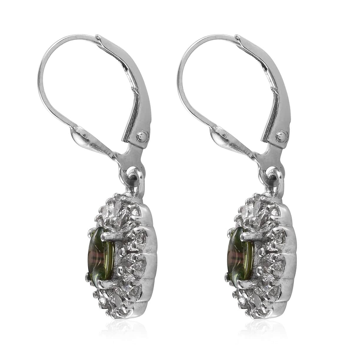 Lustro Stella Made with Finest Spring Green and White CZ Dangling Earrings in Platinum Over Sterling Silver 3.50 ctw image number 3