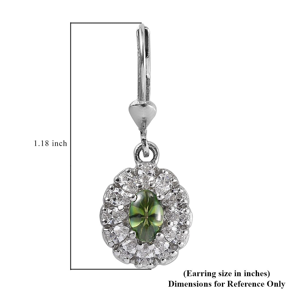 Lustro Stella Made with Finest Spring Green and White CZ Dangling Earrings in Platinum Over Sterling Silver 3.50 ctw