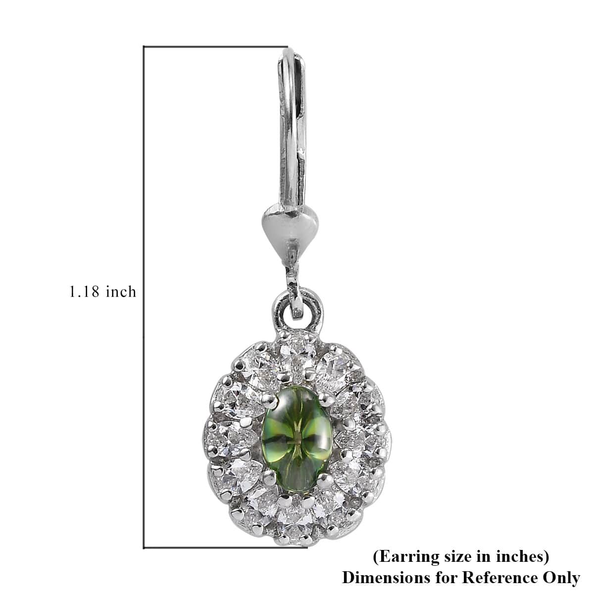 Lustro Stella Made with Finest Spring Green and White CZ Dangling Earrings in Platinum Over Sterling Silver 3.50 ctw image number 4