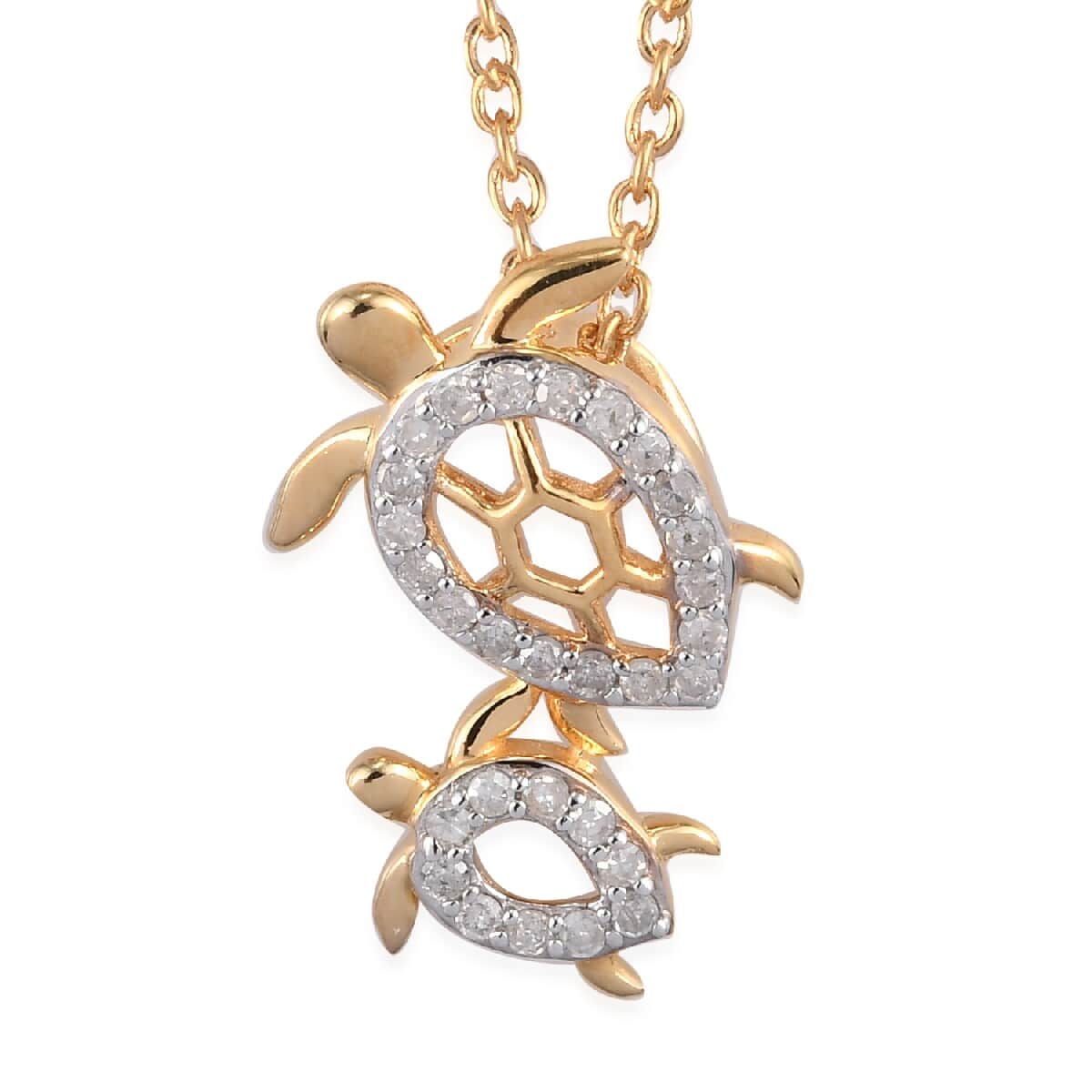 Diamond Turtle Family Pendant Necklace 20 Inches in Vermeil Yellow Gold and Platinum Over Sterling Silver 0.25 ctw image number 0