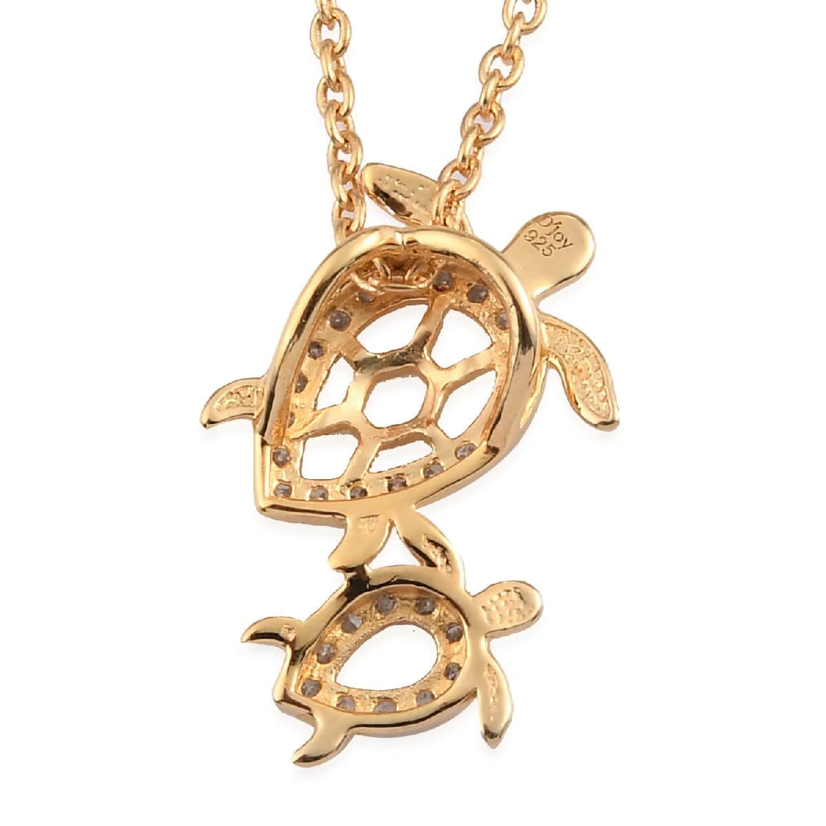 Diamond Turtle Family Pendant Necklace 20 Inches in Vermeil Yellow Gold and Platinum Over Sterling Silver 0.25 ctw image number 4