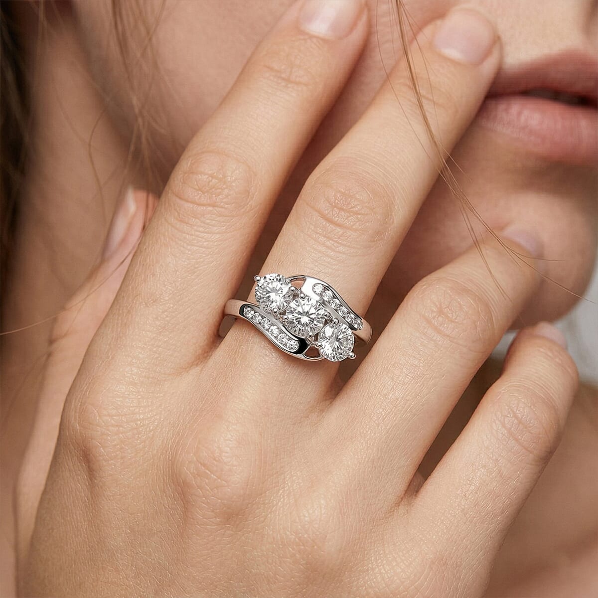 Lustro Stella Finest CZ 1.60 ctw Ring in Platinum Over Sterling Silver (Size 9.0)