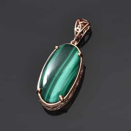 African Malachite Solitaire Pendant in 18K Rose Gold Bronze 27.25 ctw image number 1