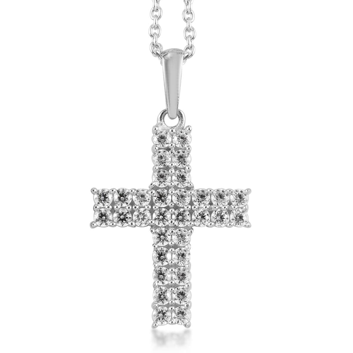 LUSTRO STELLA Made with Finest CZ Cross Pendant Necklace 20 Inches in Platinum Over Sterling Silver 1.35 ctw image number 0