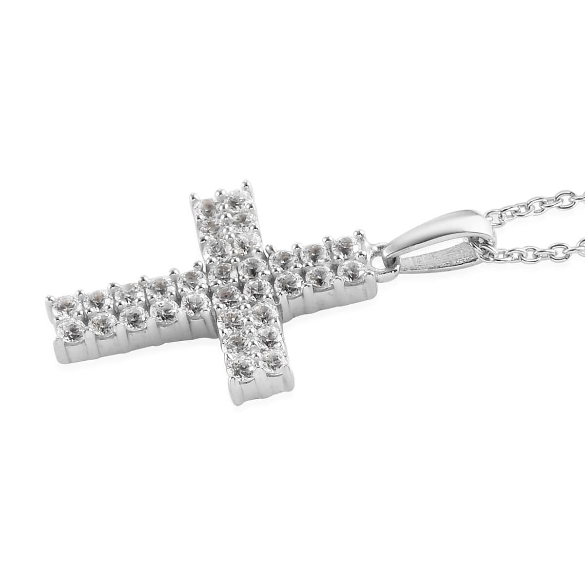 LUSTRO STELLA Made with Finest CZ Cross Pendant Necklace 20 Inches in Platinum Over Sterling Silver 1.35 ctw image number 3