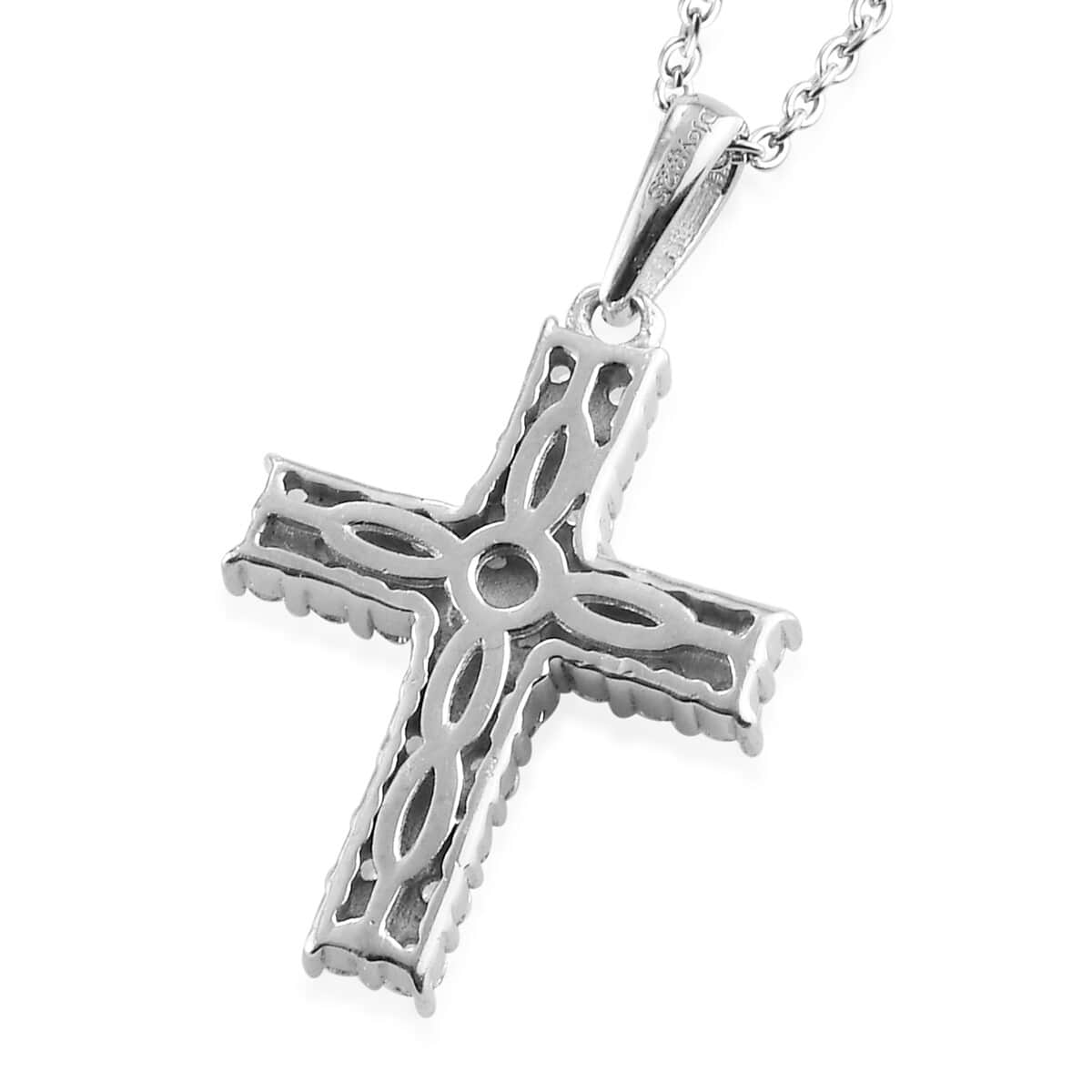 LUSTRO STELLA Made with Finest CZ Cross Pendant Necklace 20 Inches in Platinum Over Sterling Silver 1.35 ctw image number 4