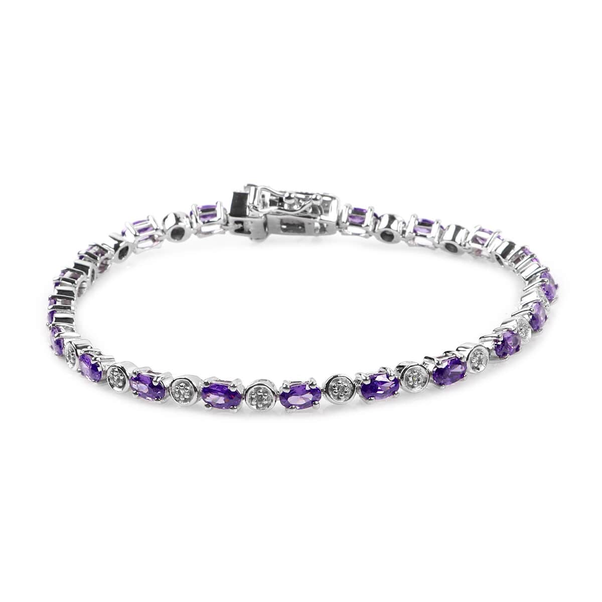 Simulated Blue Diamond and Zircon Bracelet in Platinum Over Sterling Silver (7.00 In) image number 0