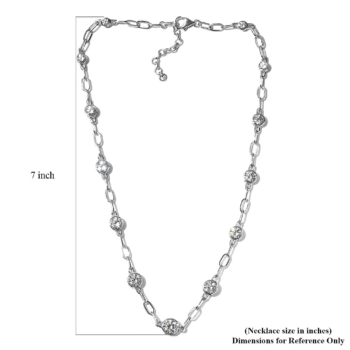 Lustro Stella Made with Finest CZ Paper Clip Station Necklace 18 Inches in Platinum Over Sterling Silver 19.15 ctw image number 4