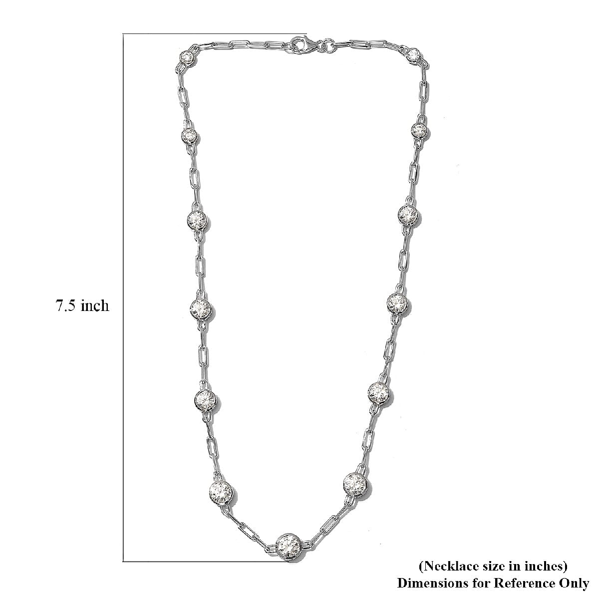 Lustro Stella Made with Finest CZ Paper Clip Station Necklace 18 Inches in Platinum Over Sterling Silver 19.15 ctw image number 5