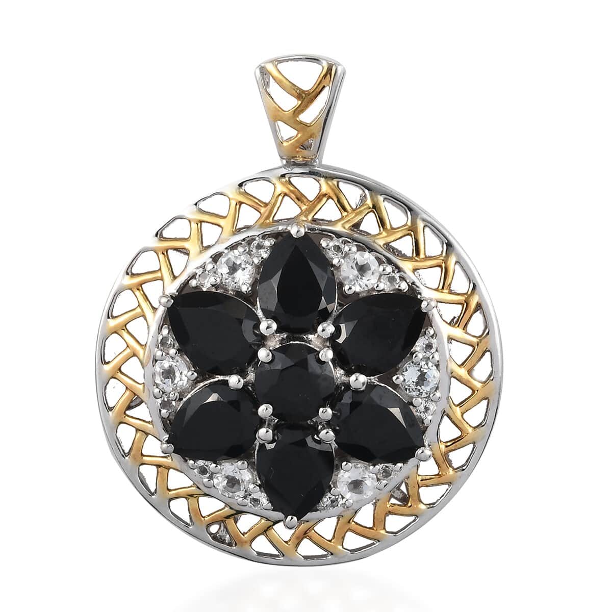 Thai Black Spinel and Petalite Pendant in 14K Yellow Gold and Platinum Over Sterling Silver 7.25 Grams 8.70 ctw image number 0