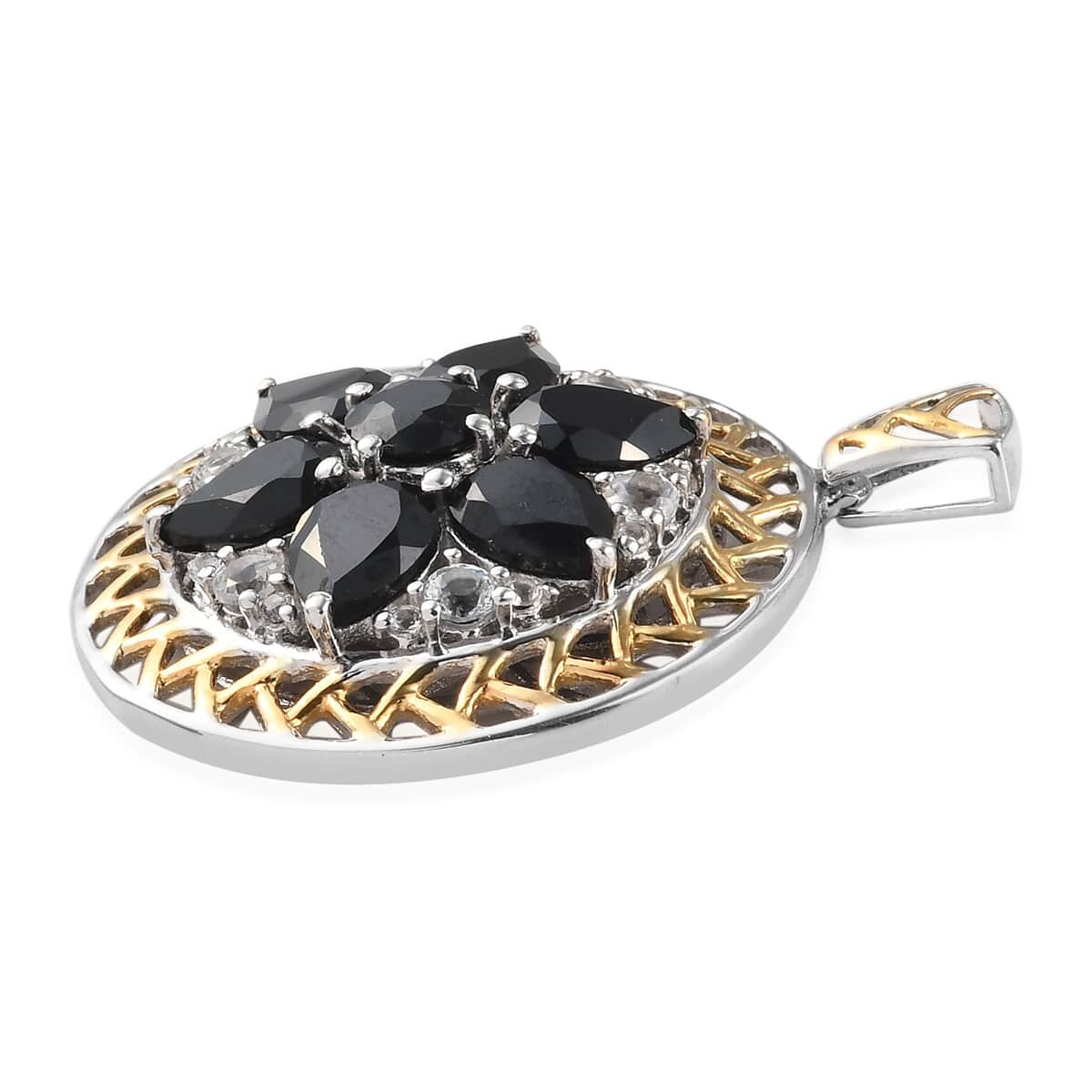 Thai Black Spinel and Petalite Pendant in 14K Yellow Gold and Platinum Over Sterling Silver 7.25 Grams 8.70 ctw image number 1