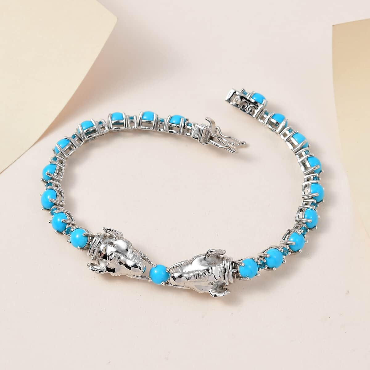 Birthday Special Deal Sleeping Beauty Turquoise and Malgache Neon Apatite Bracelet in Platinum Over Sterling Silver (8.00 In) 12.60 ctw image number 1