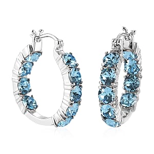 Aquamarine Crystal Hoop Earrings in Stainless Steel
