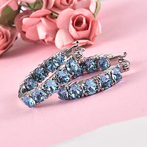 Aquamarine Crystal Hoop Earrings in Stainless Steel