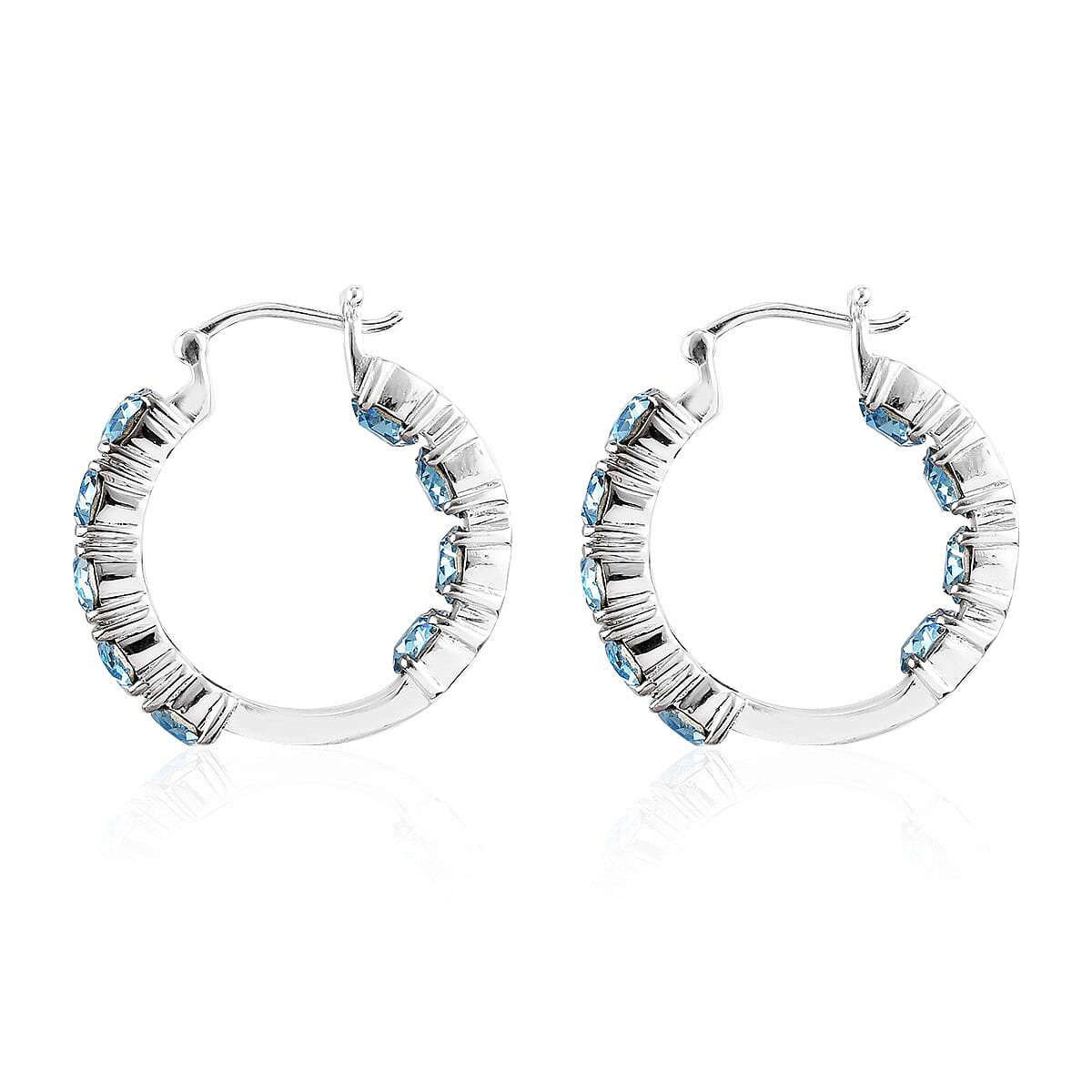 Aquamarine Crystal Hoop Earrings in Stainless Steel image number 3