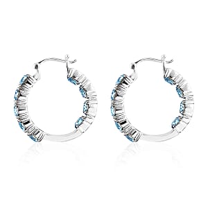 Aquamarine Crystal Hoop Earrings in Stainless Steel