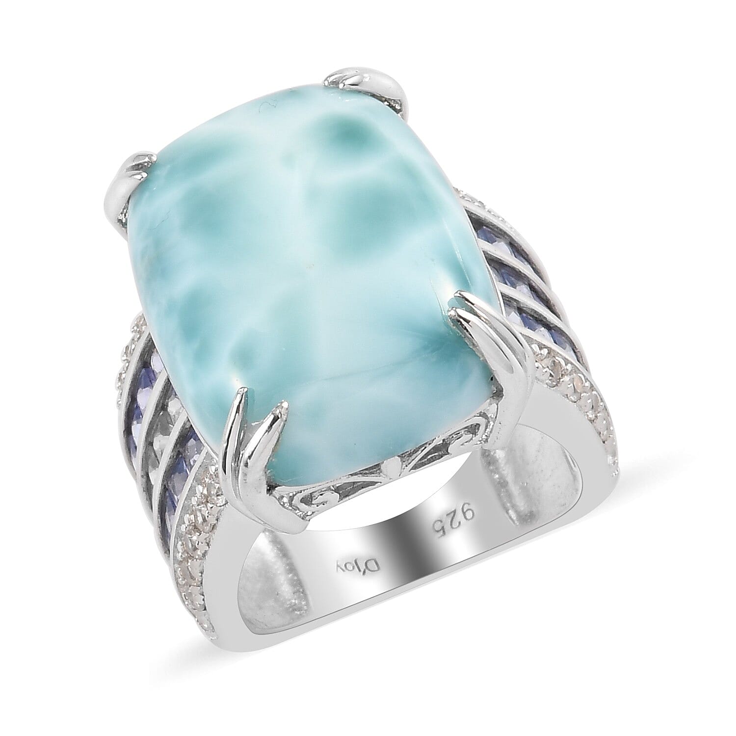 Buy Larimar and Multi Gemstone Ring in Platinum Over Sterling