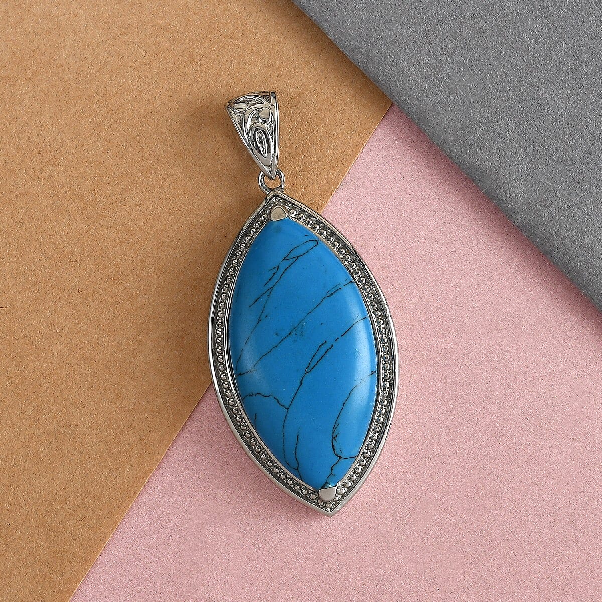 Blue Howlite Solitaire Pendant in Stainless Steel 15.80 ctw image number 1
