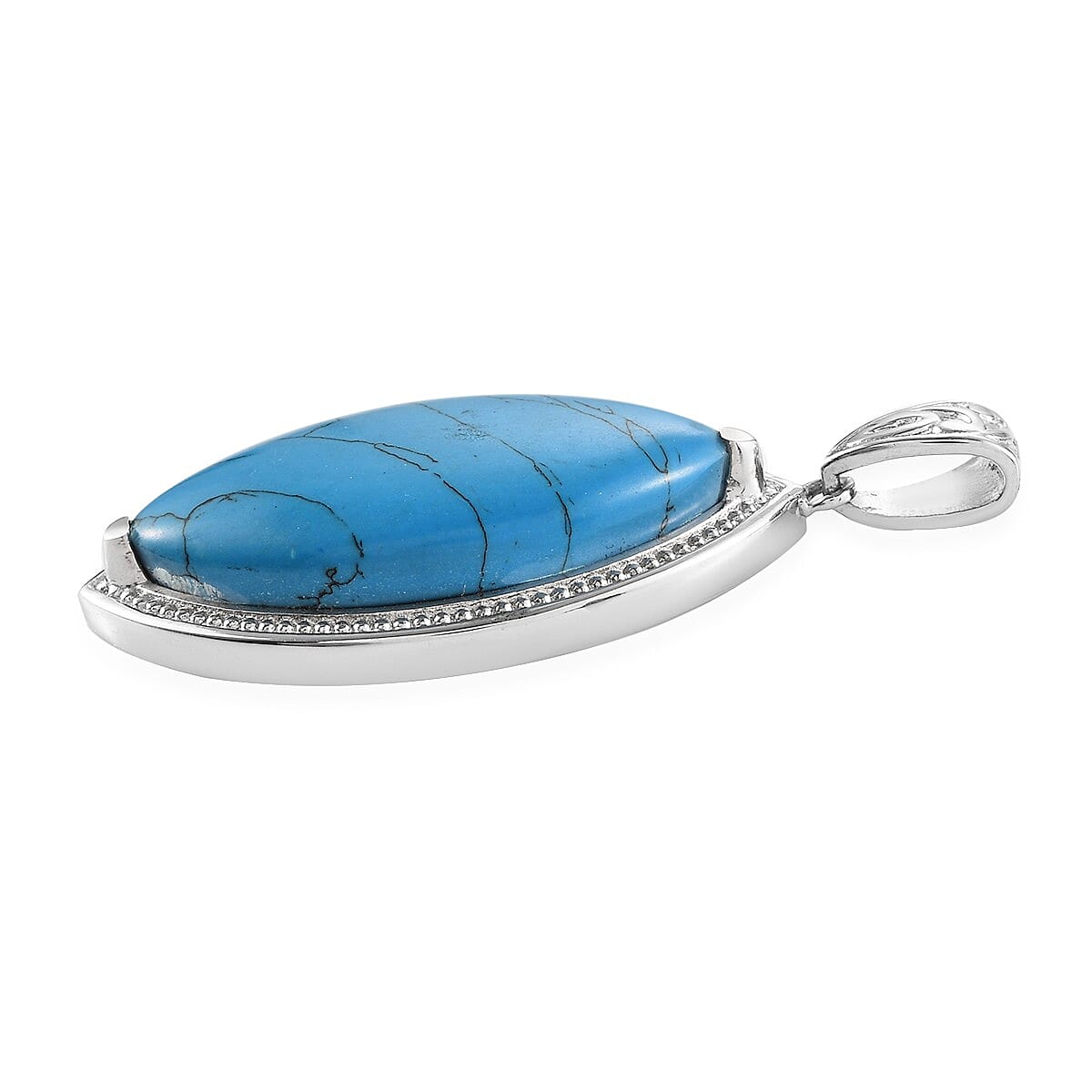 Blue Howlite Solitaire Pendant in Stainless Steel 15.80 ctw image number 2