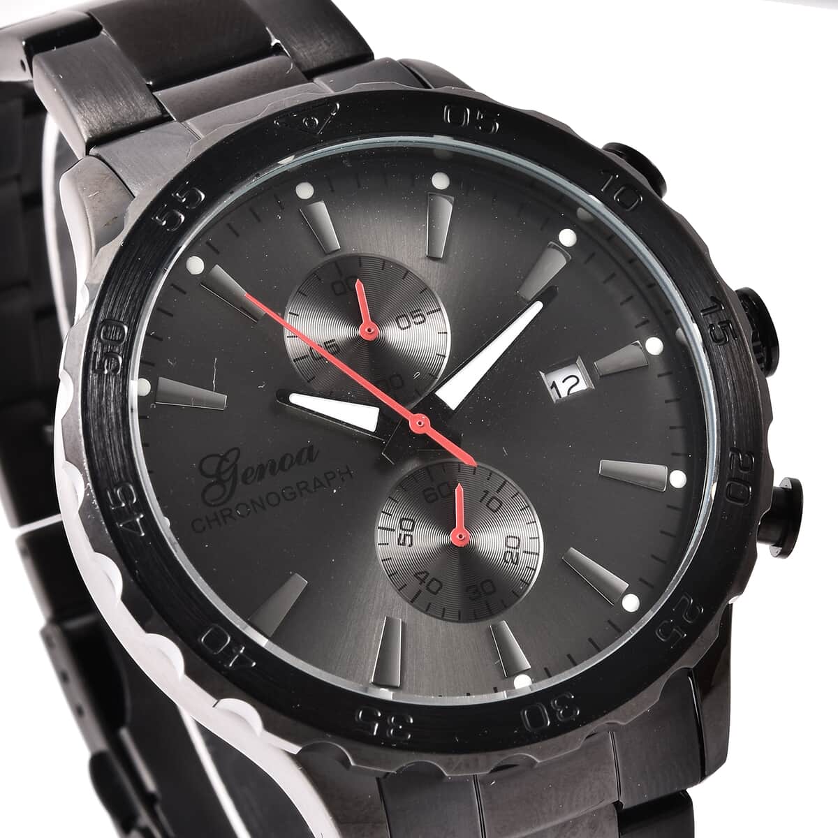 Genoa Multi-function Chronograph Watch with ION Plated Black Stainless Steel Strap & Black Dial (45mm) image number 3