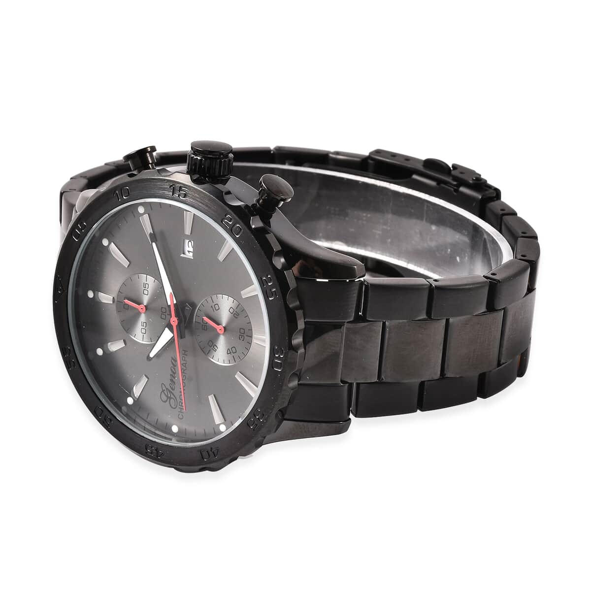 Genoa Multi-function Chronograph Watch with ION Plated Black Stainless Steel Strap & Black Dial (45mm) image number 4