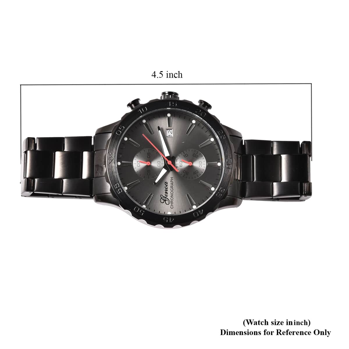 Genoa Multi-function Chronograph Watch with ION Plated Black Stainless Steel Strap & Black Dial (45mm) image number 6