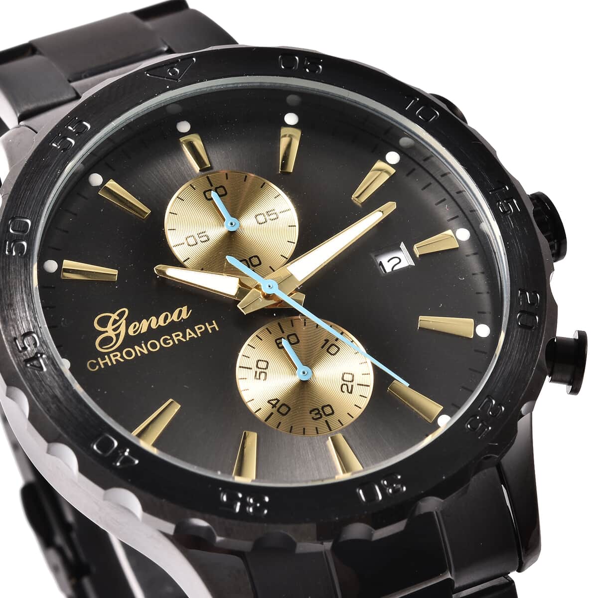 Genoa Multi-function Chronograph Watch with ION Plated Black Stainless Steel Strap & Golden Dial (45mm) image number 3