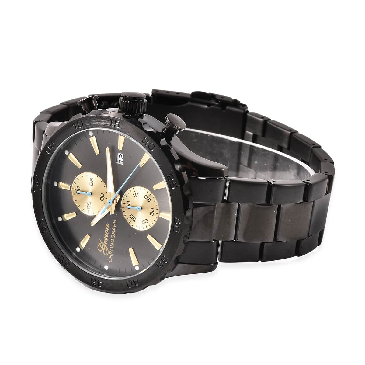 Genoa Multi-function Chronograph Watch with ION Plated Black Stainless Steel Strap & Golden Dial (45mm) image number 4