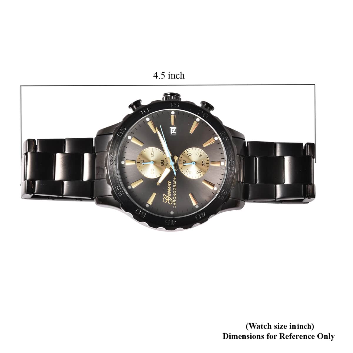 Genoa Multi-function Chronograph Watch with ION Plated Black Stainless Steel Strap & Golden Dial (45mm) image number 6