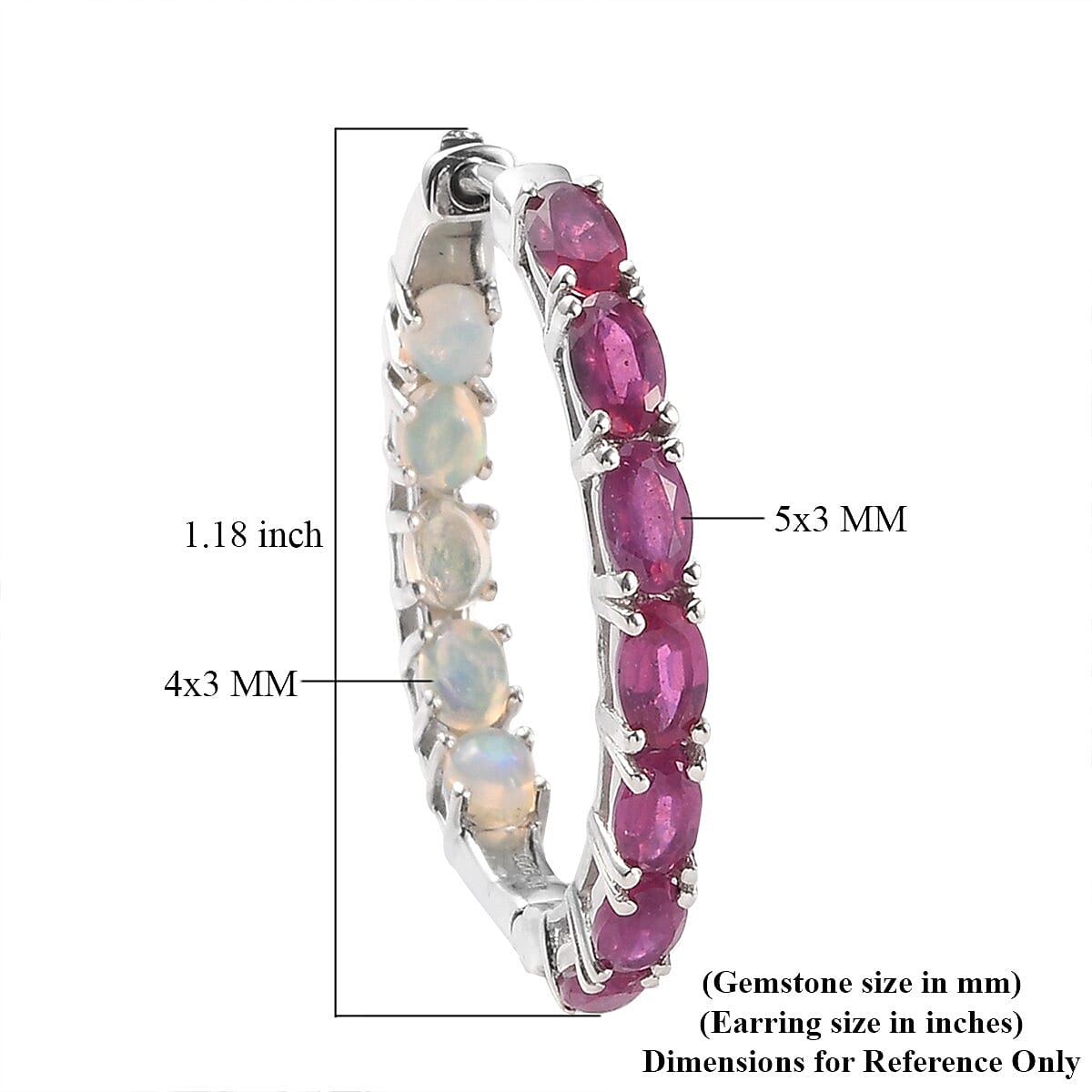 Niassa Ruby and Ethiopian Welo Opal Hoop Earrings in Platinum Over Sterling Silver 5.80 ctw