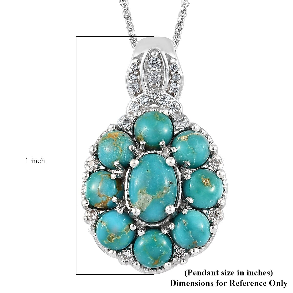 AMERICAN South Hill Turquoise and Zircon Clover Pendant Necklace 20 Inches in Platinum Over Sterling Silver 3.50 ctw