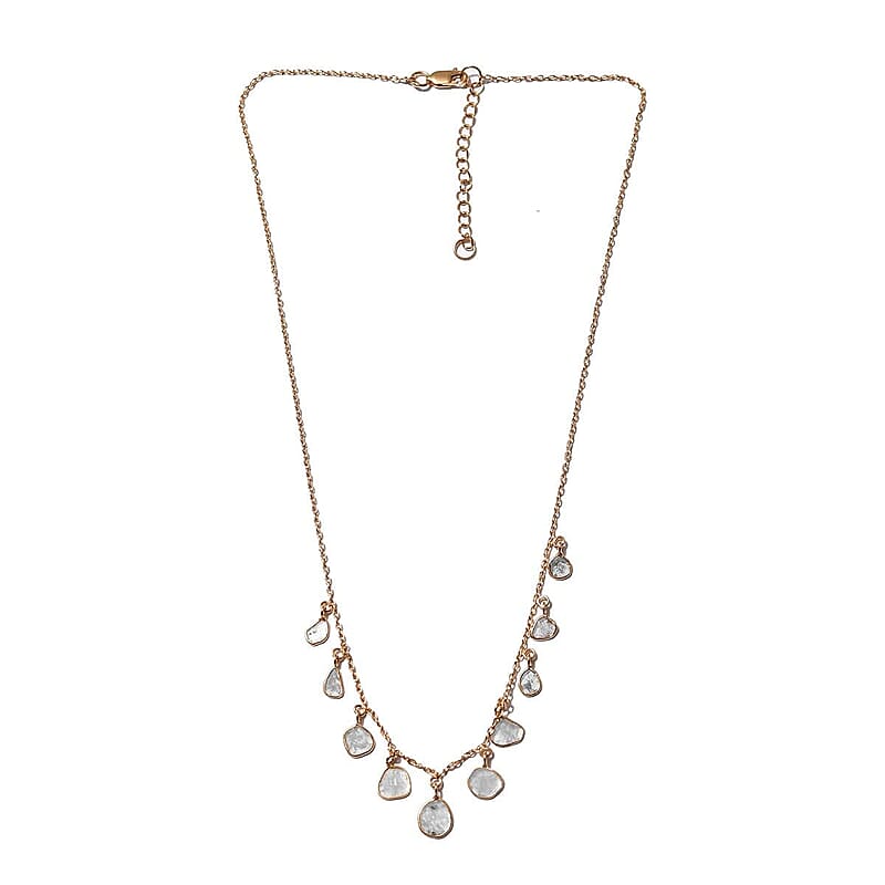 Artisan Crafted Polki Diamond Necklace 20 Inches in 14K Yellow Gold Over Sterling Silver 0.05 ctw