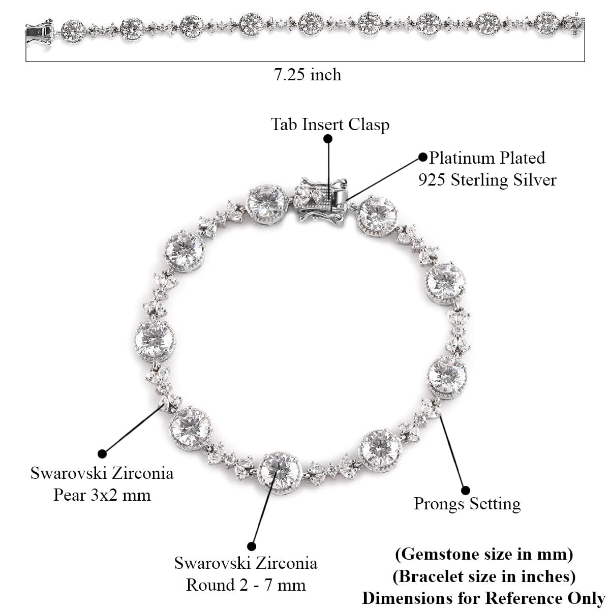 Lustro Stella Made with Finest CZ Bracelet in Platinum Over Sterling Silver (7.25 In) 11.30 Grams 24.00 ctw image number 4