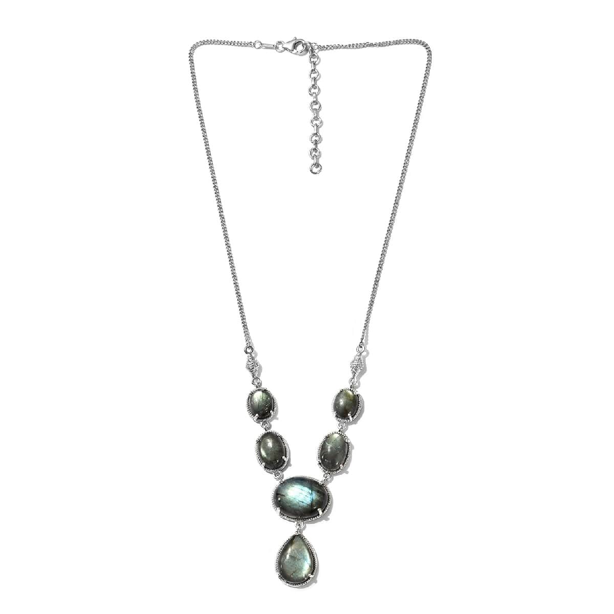 Malagasy Labradorite Fancy Necklace 18 Inches in Platinum Over Sterling Silver 17.40 Grams 49.75 ctw image number 0
