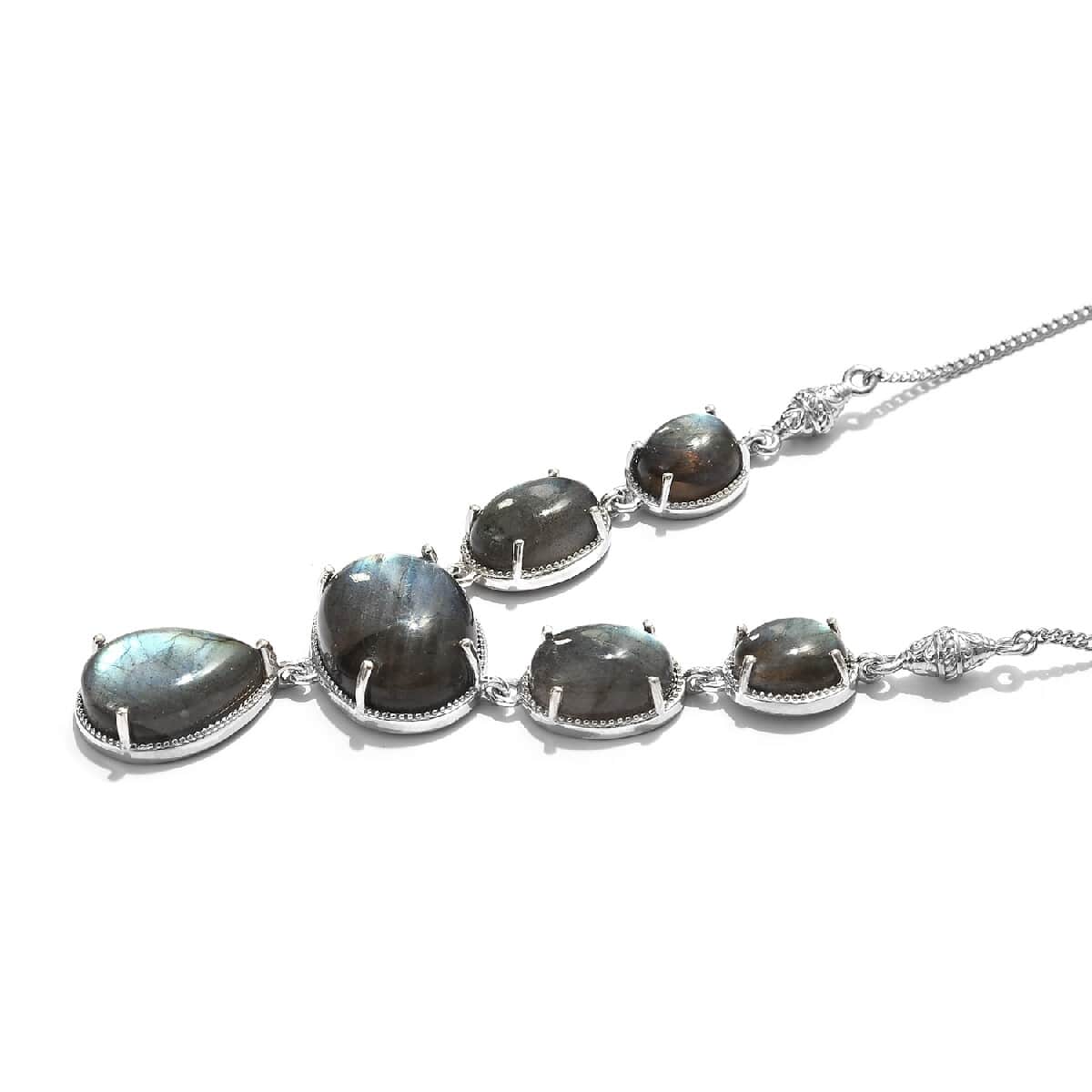 Malagasy Labradorite Fancy Necklace 18 Inches in Platinum Over Sterling Silver 17.40 Grams 49.75 ctw image number 3