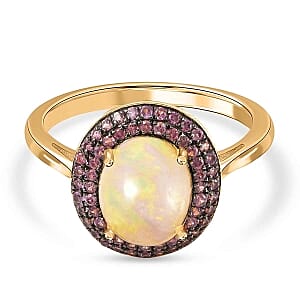Pink Sapphire and Ethiopian Welo Opal 2.81 ctw Ring in Sterling Silver (Size 6.5)