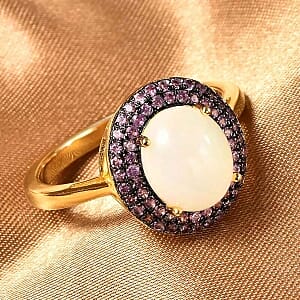 Pink Sapphire and Ethiopian Welo Opal 2.81 ctw Ring in Sterling Silver (Size 6.5)