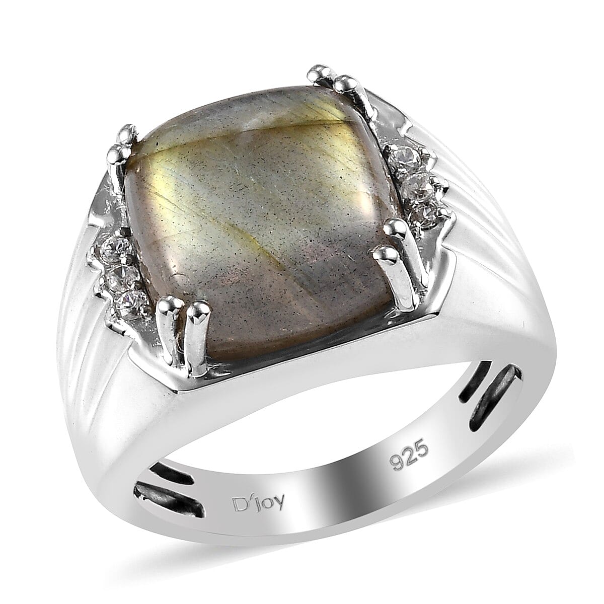 Malagasy Labradorite and White Zircon Men's Ring in Platinum Over Sterling Silver (Size 11.0) 13.25 ctw image number 0