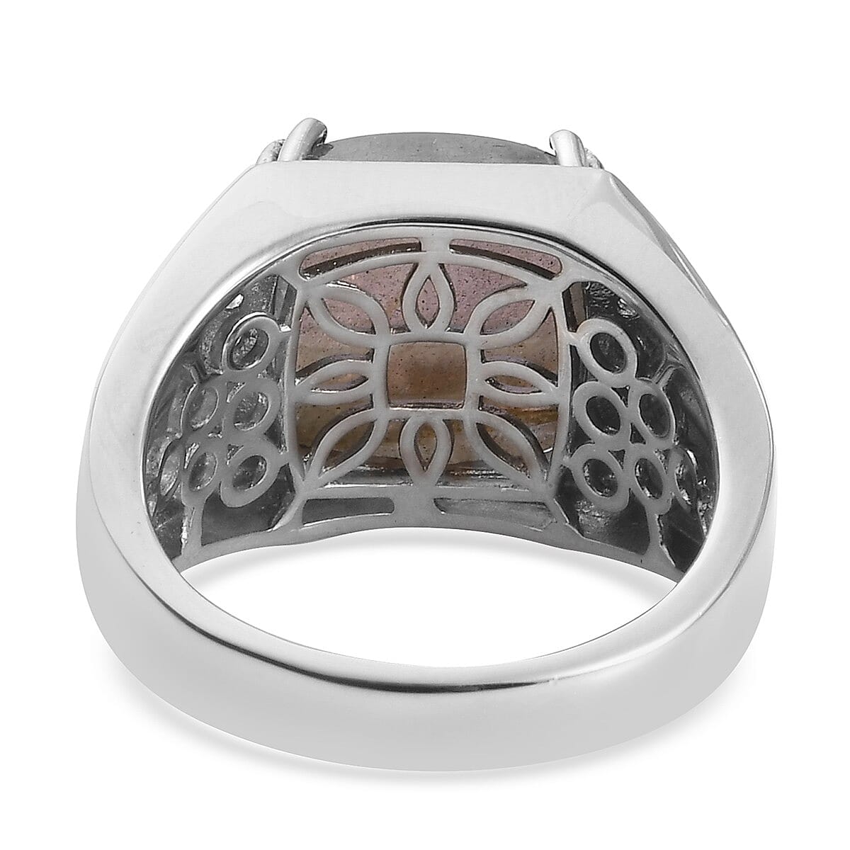 Malagasy Labradorite and White Zircon Men's Ring in Platinum Over Sterling Silver (Size 11.0) 13.25 ctw image number 4