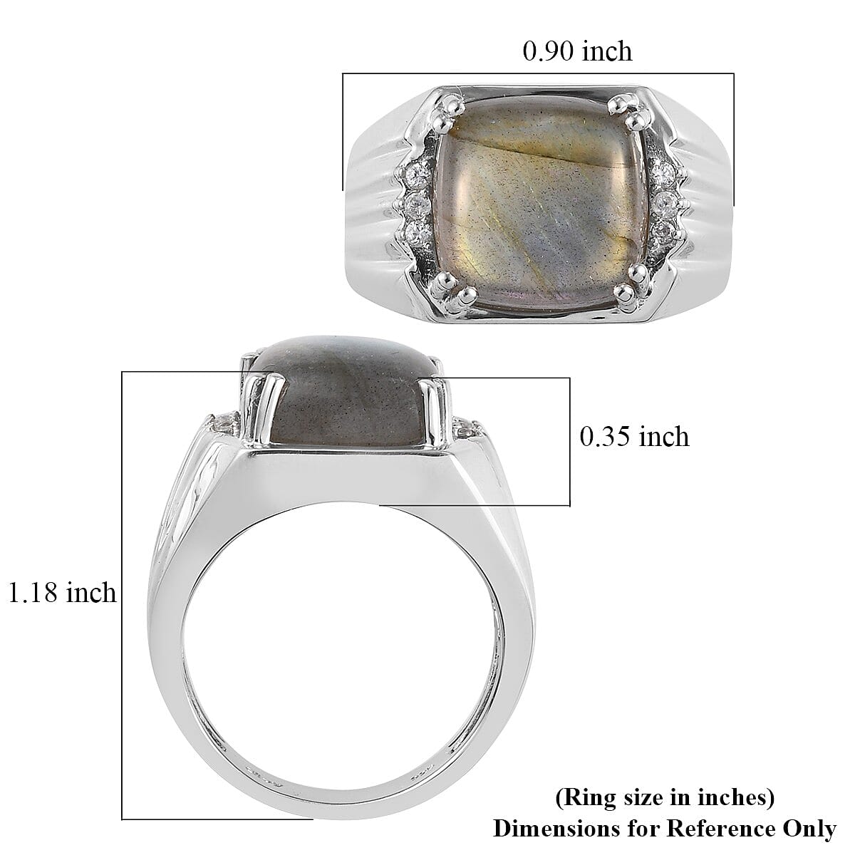 Malagasy Labradorite and White Zircon Men's Ring in Platinum Over Sterling Silver (Size 11.0) 13.25 ctw image number 5