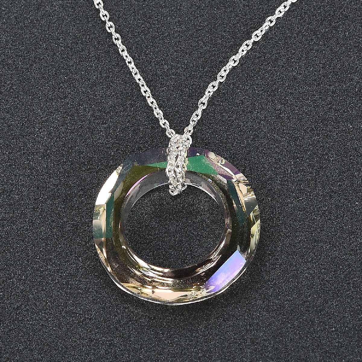 Lumingreen Crystal Circle Pendant Necklace 20 Inches in Platinum Over Sterling Silver image number 1