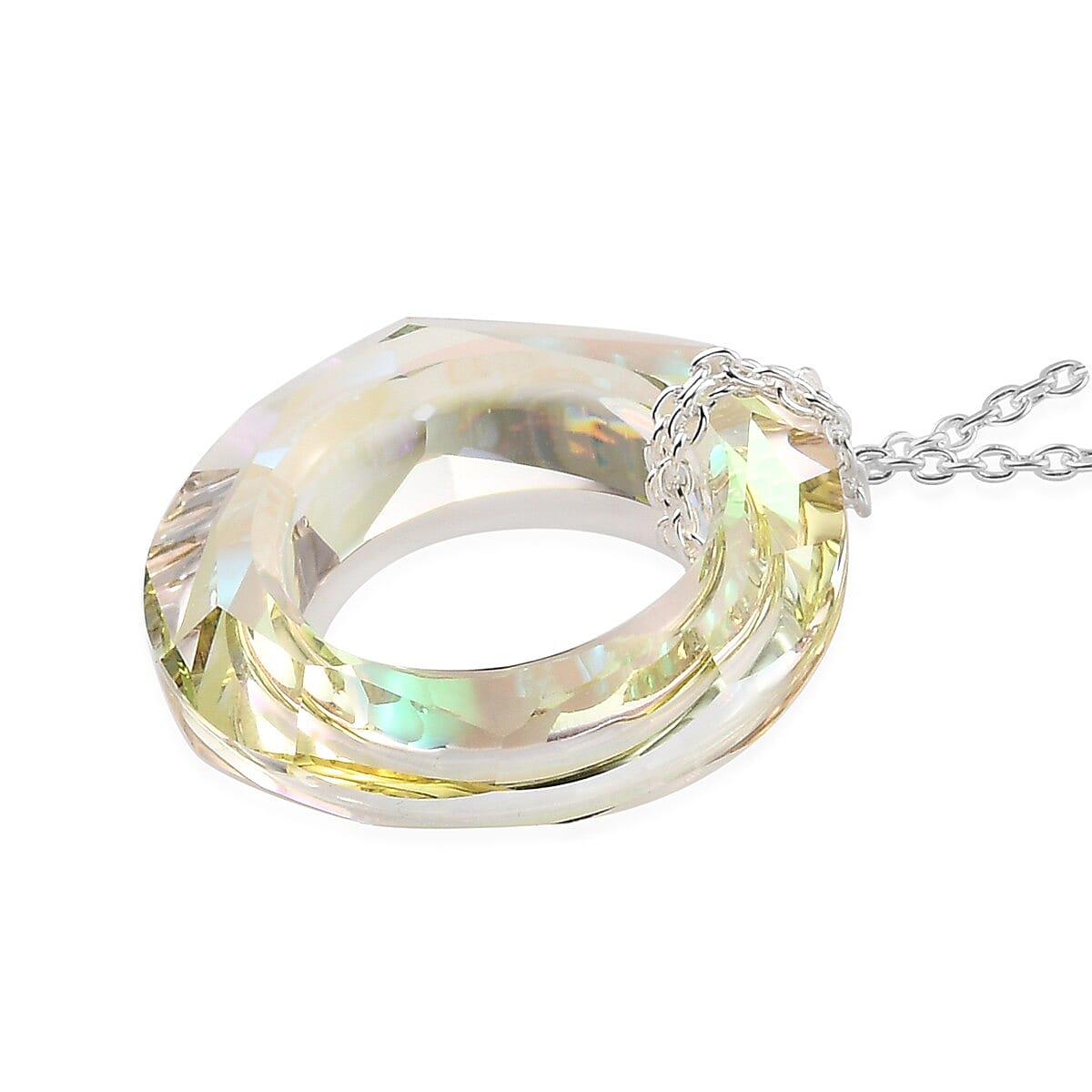 Lumingreen Crystal Circle Pendant Necklace 20 Inches in Platinum Over Sterling Silver image number 3
